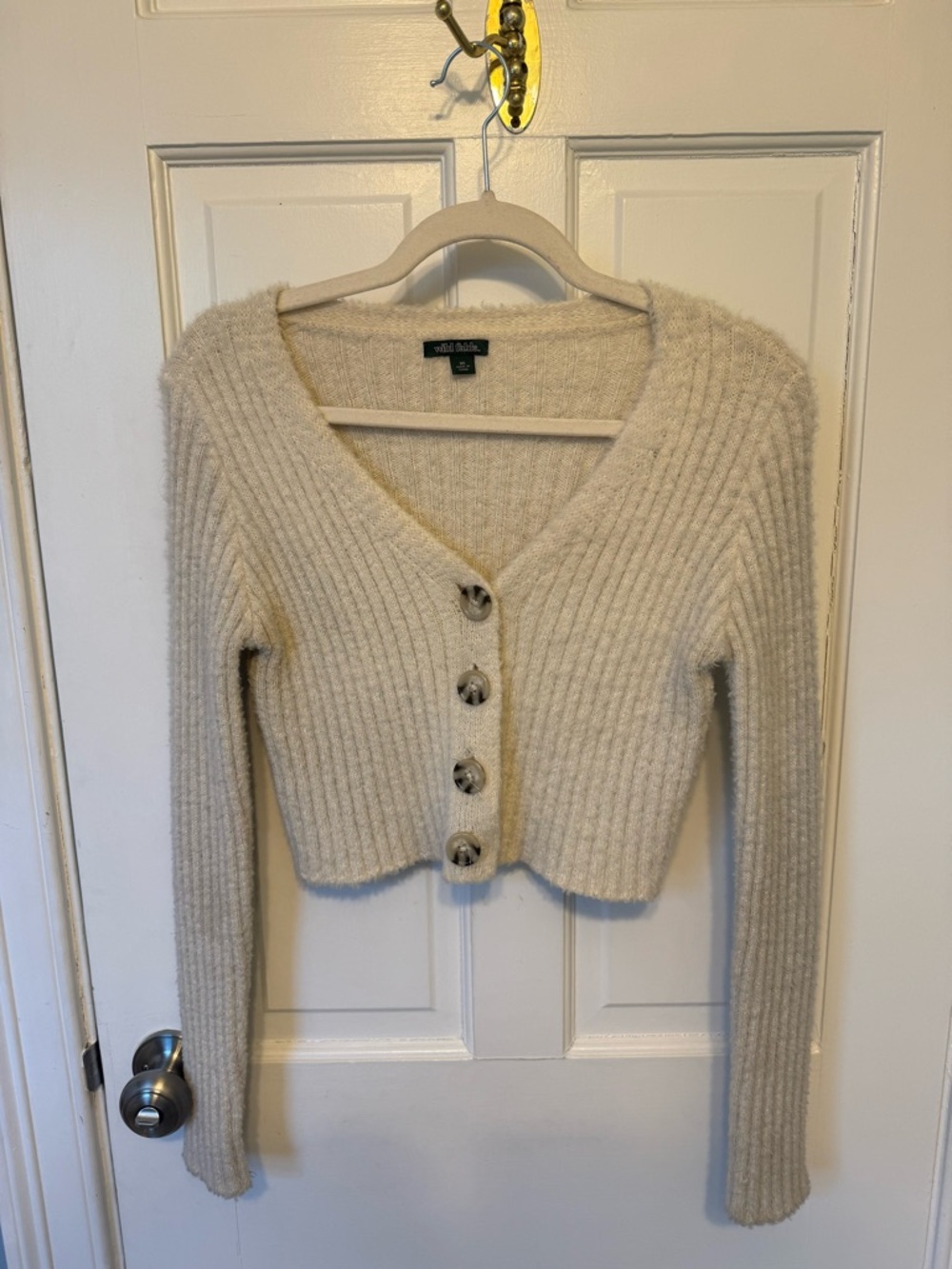 wild fable Cream Ribbed V-Neck Button Cardigan